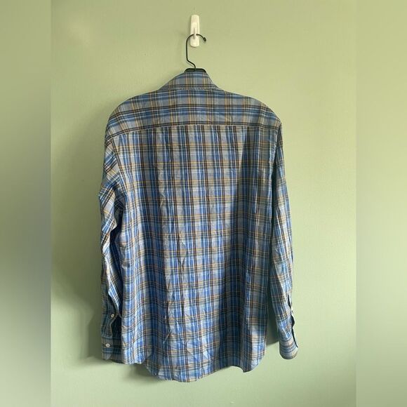 Ledbury Fine Shirting Blue Plaid L/S Button Front Top Shirt Mens Medium 16’’ - Picture 4 of 4